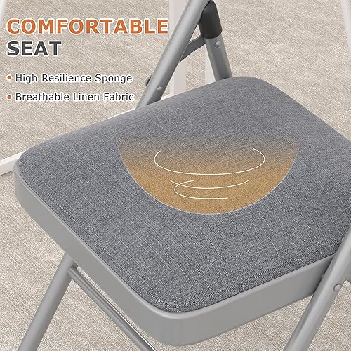 Miniatura 6 de VECELO Paquete de 4 sillas plegables acolchadas, asiento y respaldo acolchados cómodos con marco de acero, para oficina, interiores y exteriores,