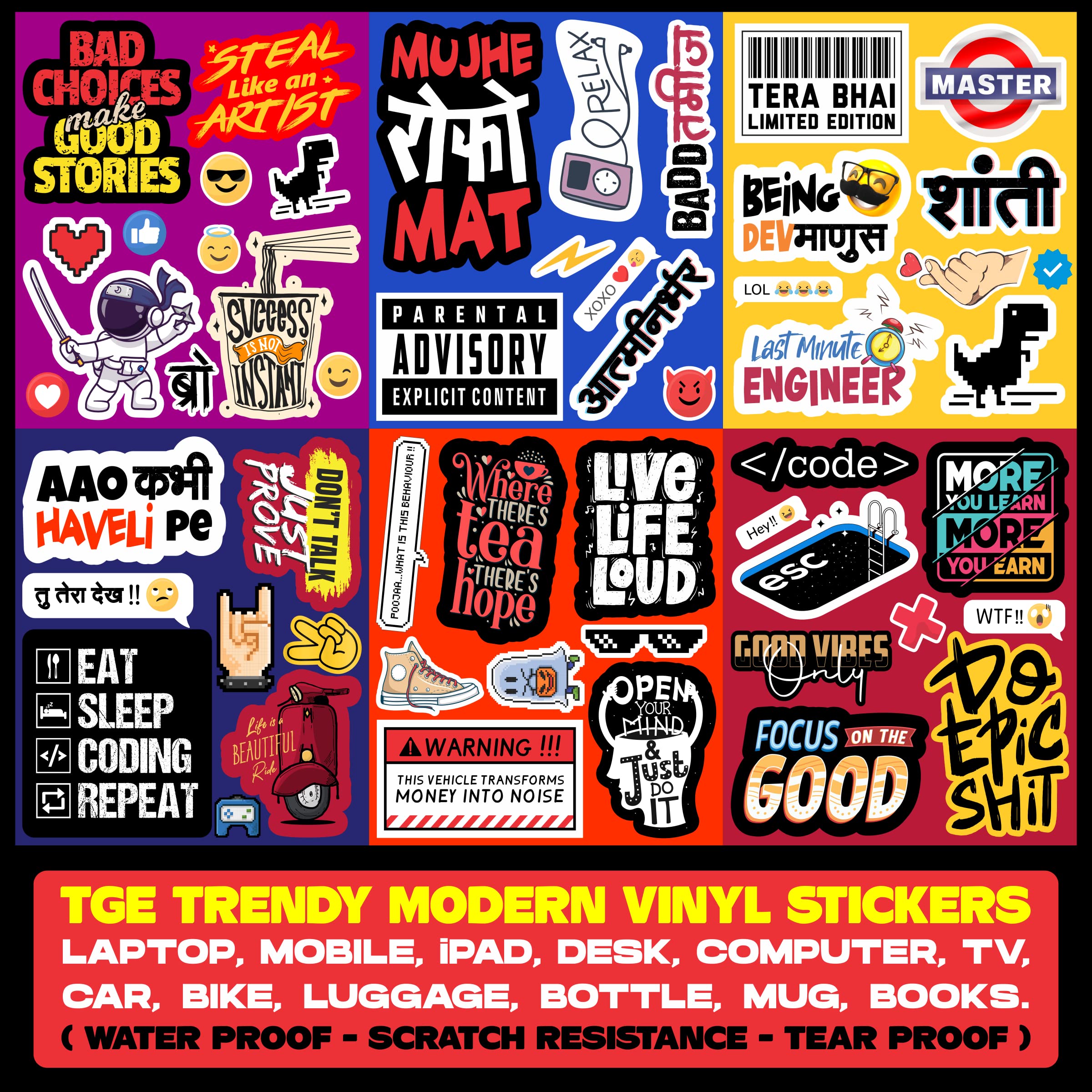 TGE Trendy Modern Vinyl Stickers Pack of 54 for Laptop,Mobile,Gadgets,Car,Bike & More (B0BS6C5T57) Amazon Price History, Amazon Price Tracker