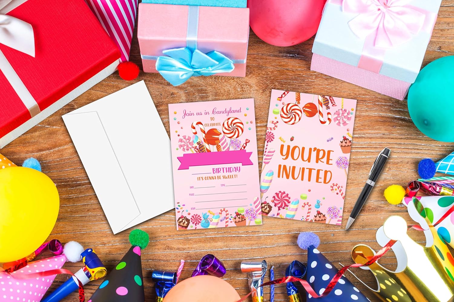 Sweet Celebration Birthday Invitations with Envelopes - 20PCS Candyland Birthday Party Invitations for Boys and Girls - Kids Birthday Party Supplies Decorations -20 - Image 3