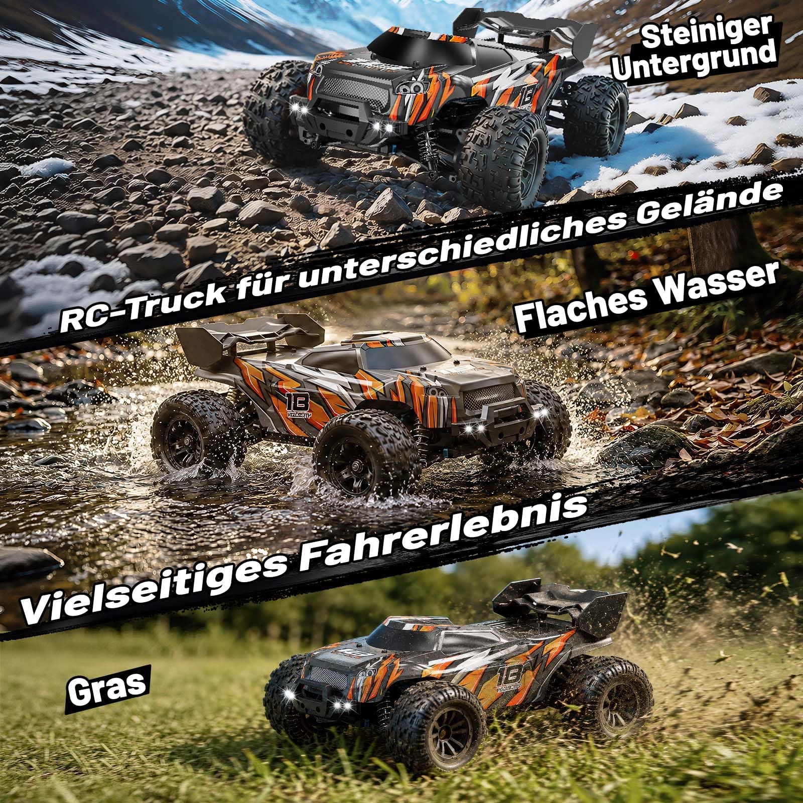 Coche teledirigido 1:18 4WD RC Monster Truck, 40 km/h Offroad Desert Truck con motor 380, luz LED, 2,4 GHz, control proporcional completo, batería de 7,4 V, 1300 mAh, para niños y adultos
