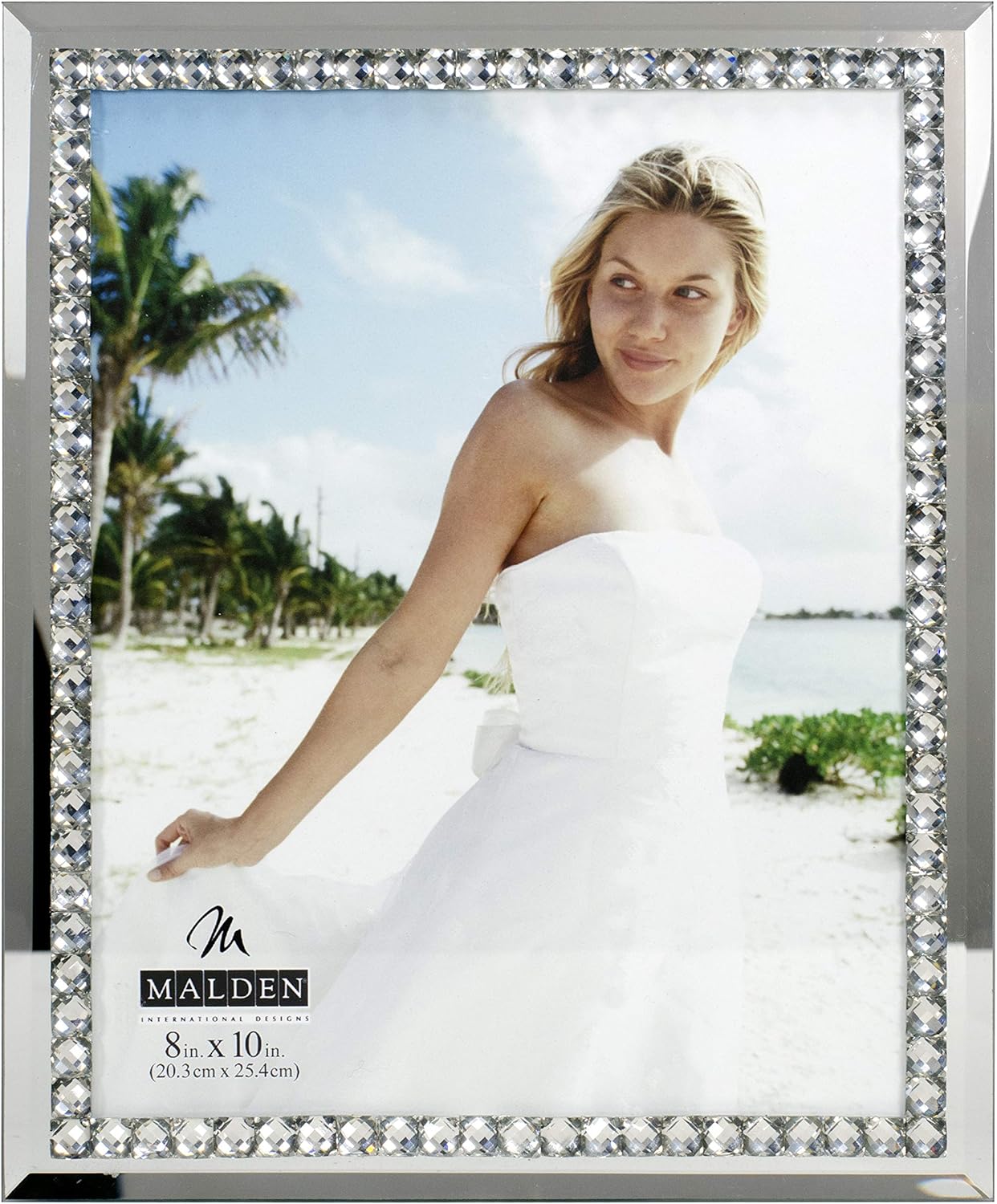 Malden International Designs Malden Brilliance Jewel Mirror Picture Frame, 8x10, Mirrored, Silver Metal