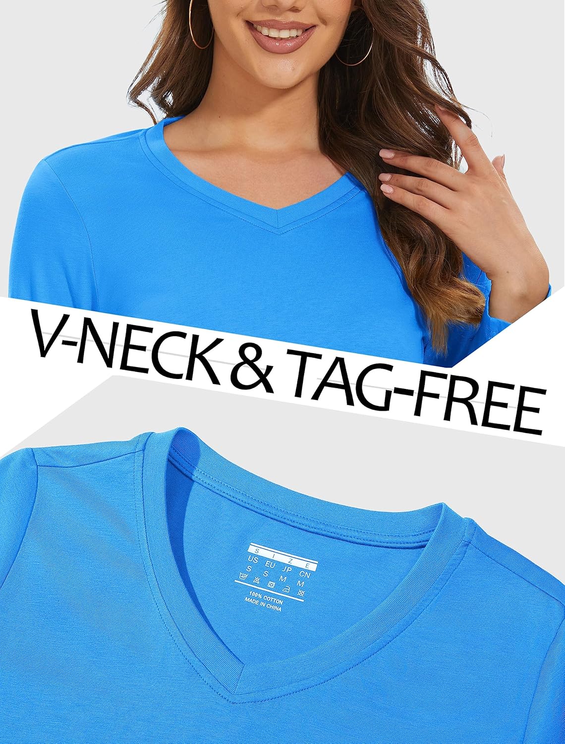 MAGCOMSEN Women's Long Sleeve Shirts V Neck Cotton Basic Tee Soft Breathable Casual Tops Cassic-Fit T-Shirt - Image 4