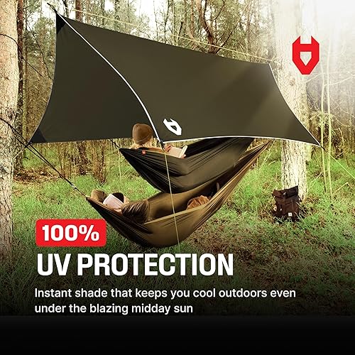 Miniatura 4 de Rain Fly EVOLUTION - Cubierta impermeable para hamaca o para tienda de campaña o acampada de 12 x 10 o 10 x 10, con brazalete de supervivencia,