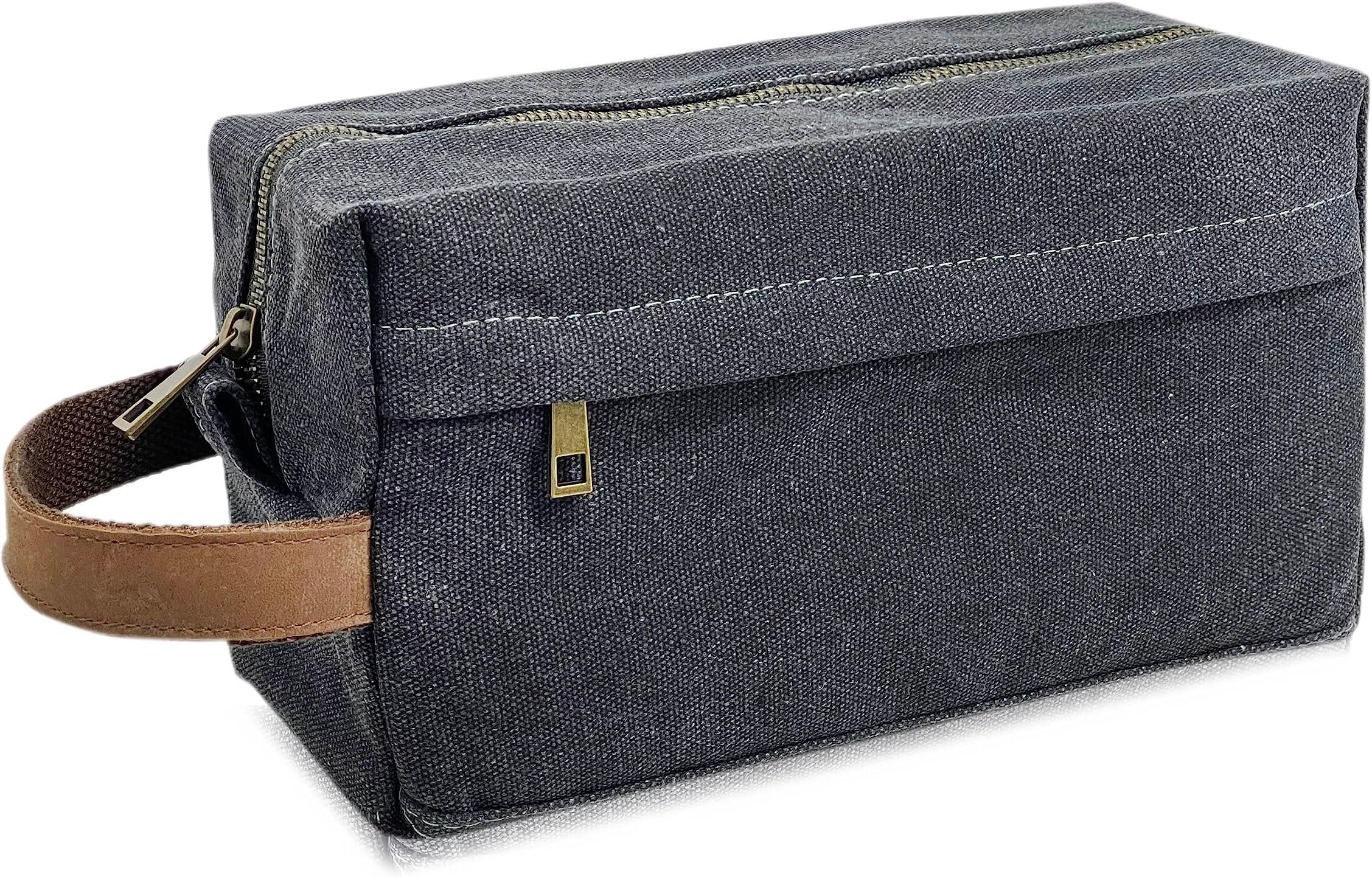 Canvas Toiletry Bag for Men, Waterproof Dopp Kits Bag, Mens Bathroom Shaving Kit Travel Toiletry Bag