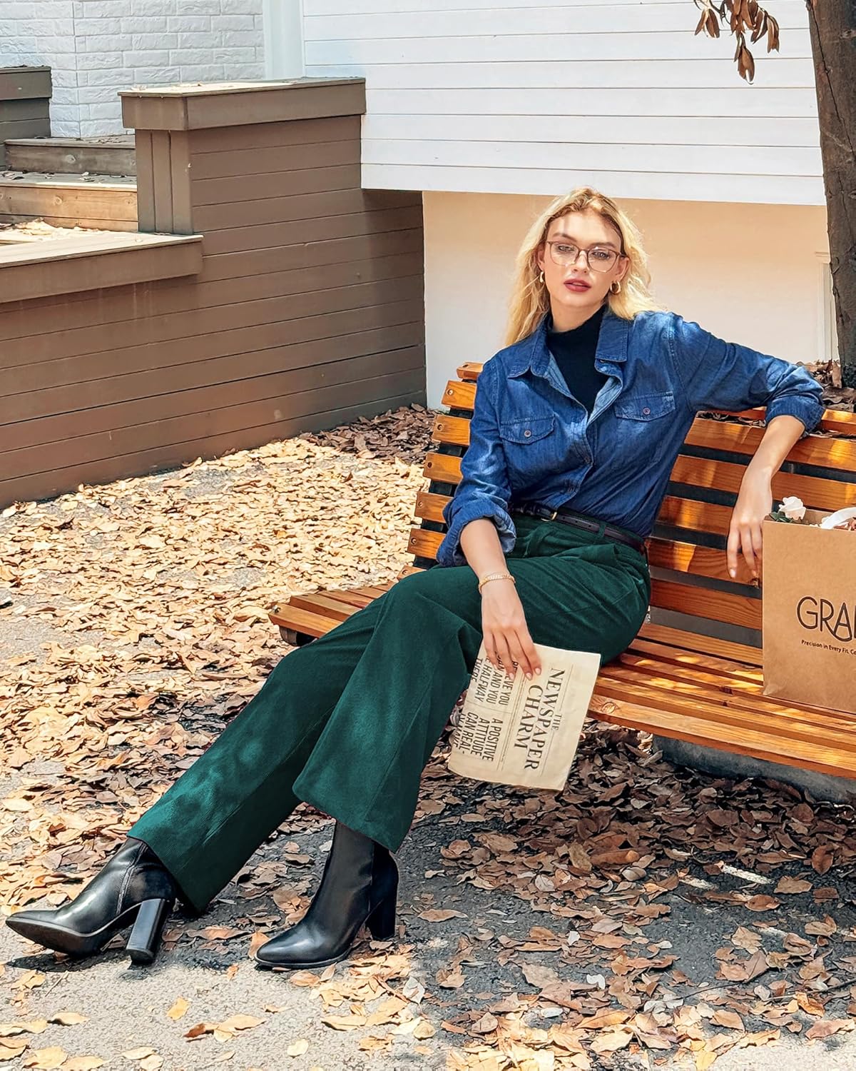 GRAPENT Corduroy Wide Leg Pants Woman High Waisted Fall Business Casual Elastic Waist Loose Trendy Trousers with Pockets - Image 7