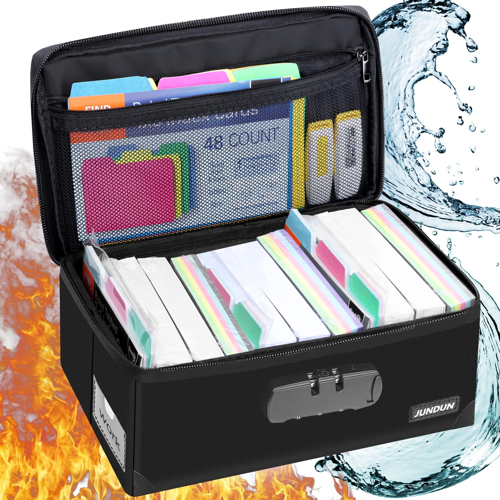 Index Card Box with Lock,Collapsible Fireproof Index Card Holder fits 1200 Pieces 5x3"(127 x 76mm) Note,Business,Recipe,or Flash Card Storage Boxes - Black