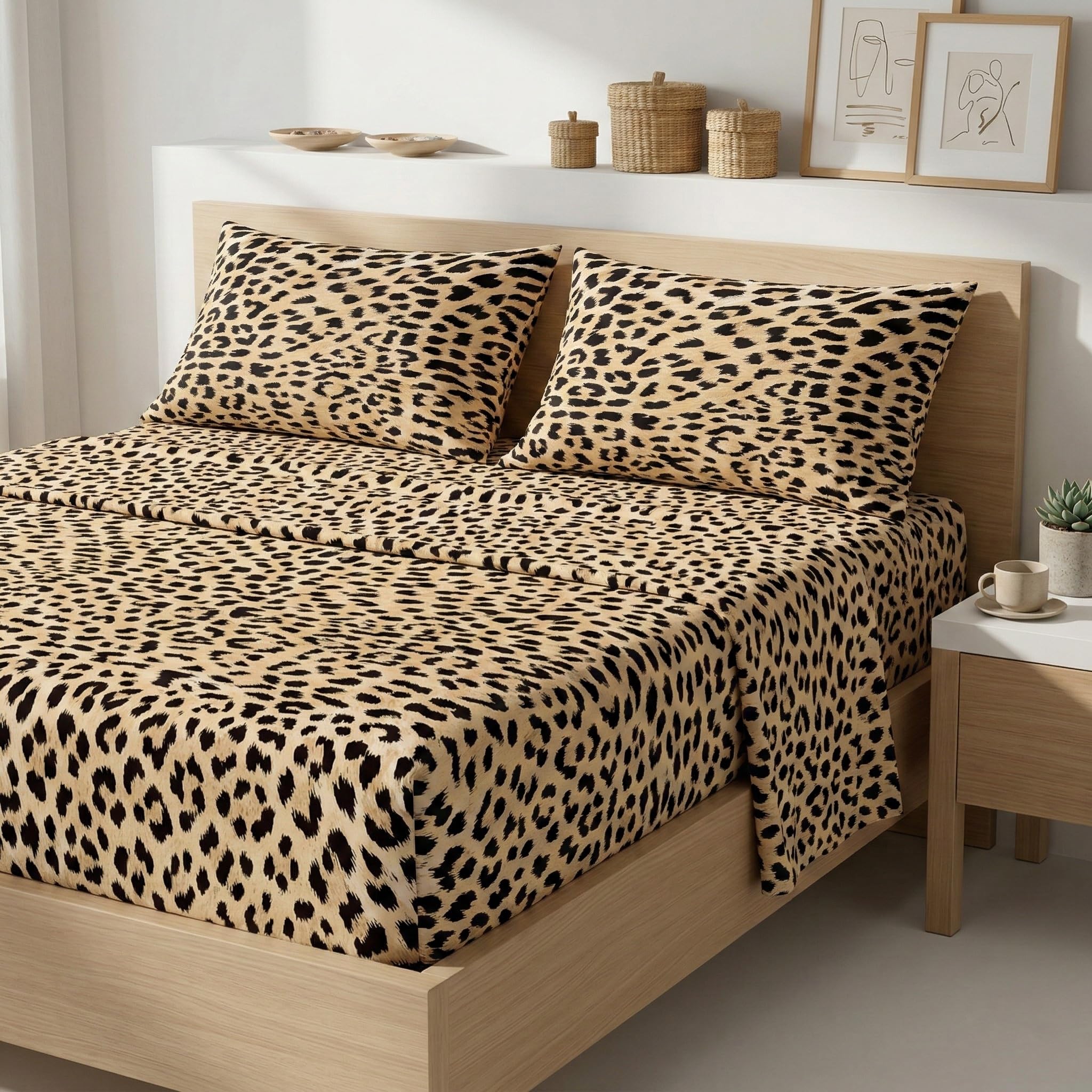 Tex family Completo Lenzuola Maculato Leopardato – 100% Cotone Made in Italy – Set con Lenzuolo Sopra, Lenzuolo Sotto con Angoli e Federe – Design Animalier Safari - Una Piazza