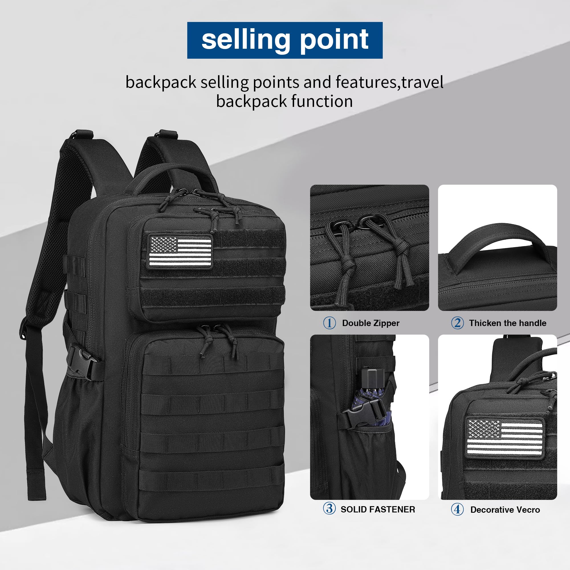 Zaino Tattico Militare Impermeabile 25 L Nero Molle con Porta Borraccia