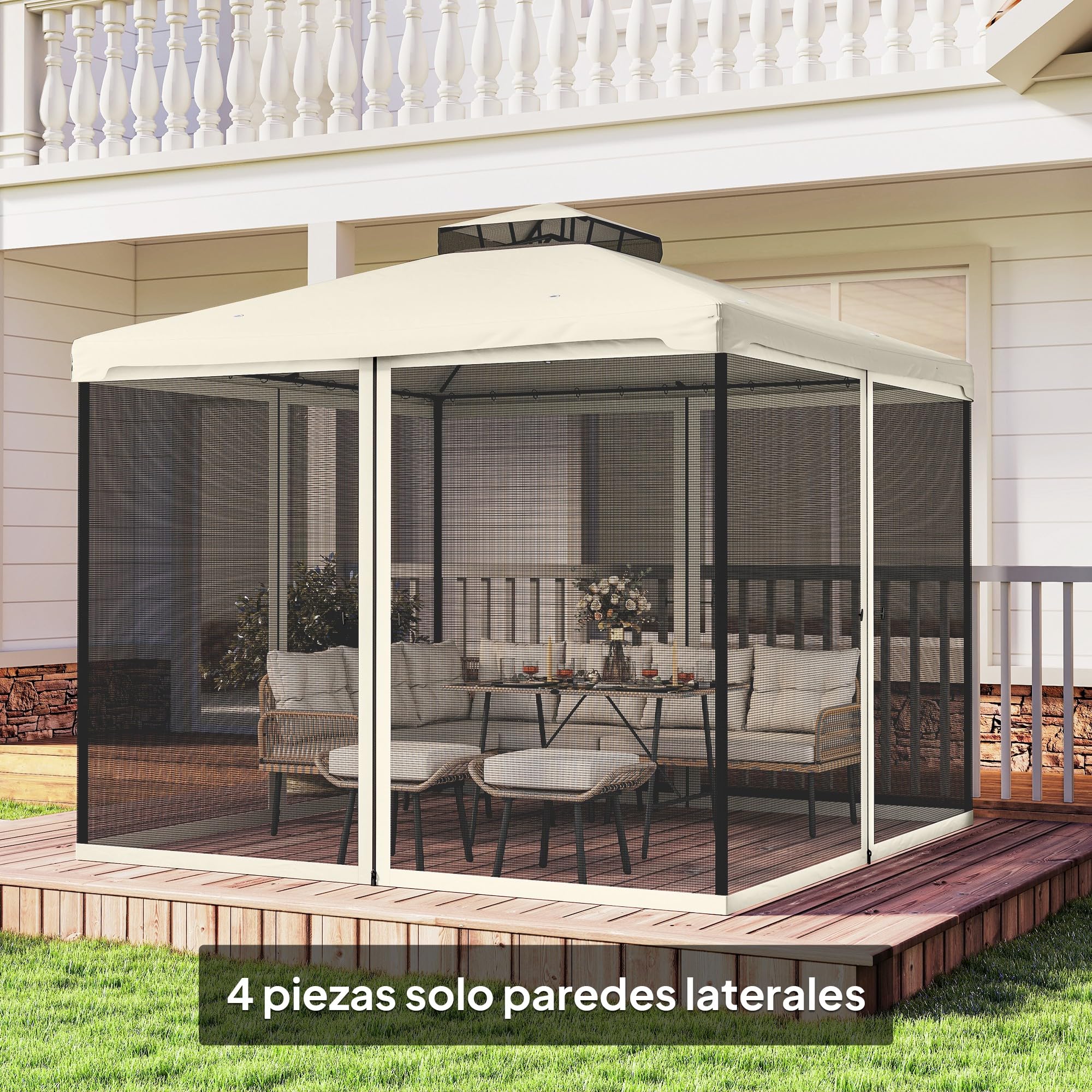 Outsunny 4 Paneles Laterales 3x2 cm para Carpa de Jardín Tela Mosquitera para Cenador Gazebo con Cremalleras y Anillas Negro