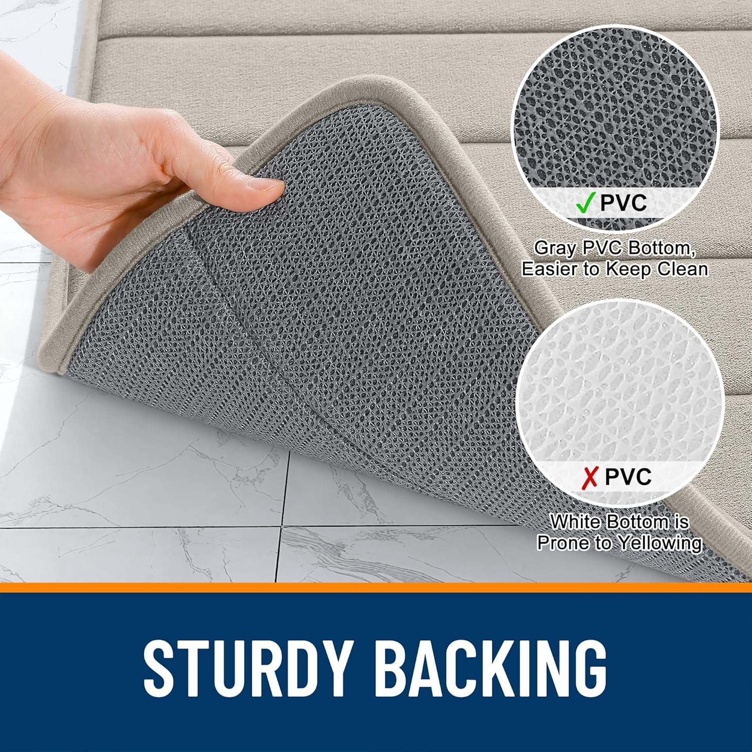 OLANLY Memory Foam Bath Mat 59x35, Super Soft Absorbent Bathroom Rugs, Quick Dry, Machine Washable Shower Floor Rugs, Bathmat Carpet, Bathroom Home Decor Accessories, Warm Taupe