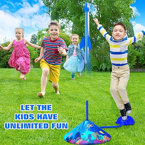 Miniatura 7 de Lanzador de cohetes de juguete para niños, juguetes de lanzamiento con 3 cohetes temáticos de animales marinos y soporte de lanzador, divertido