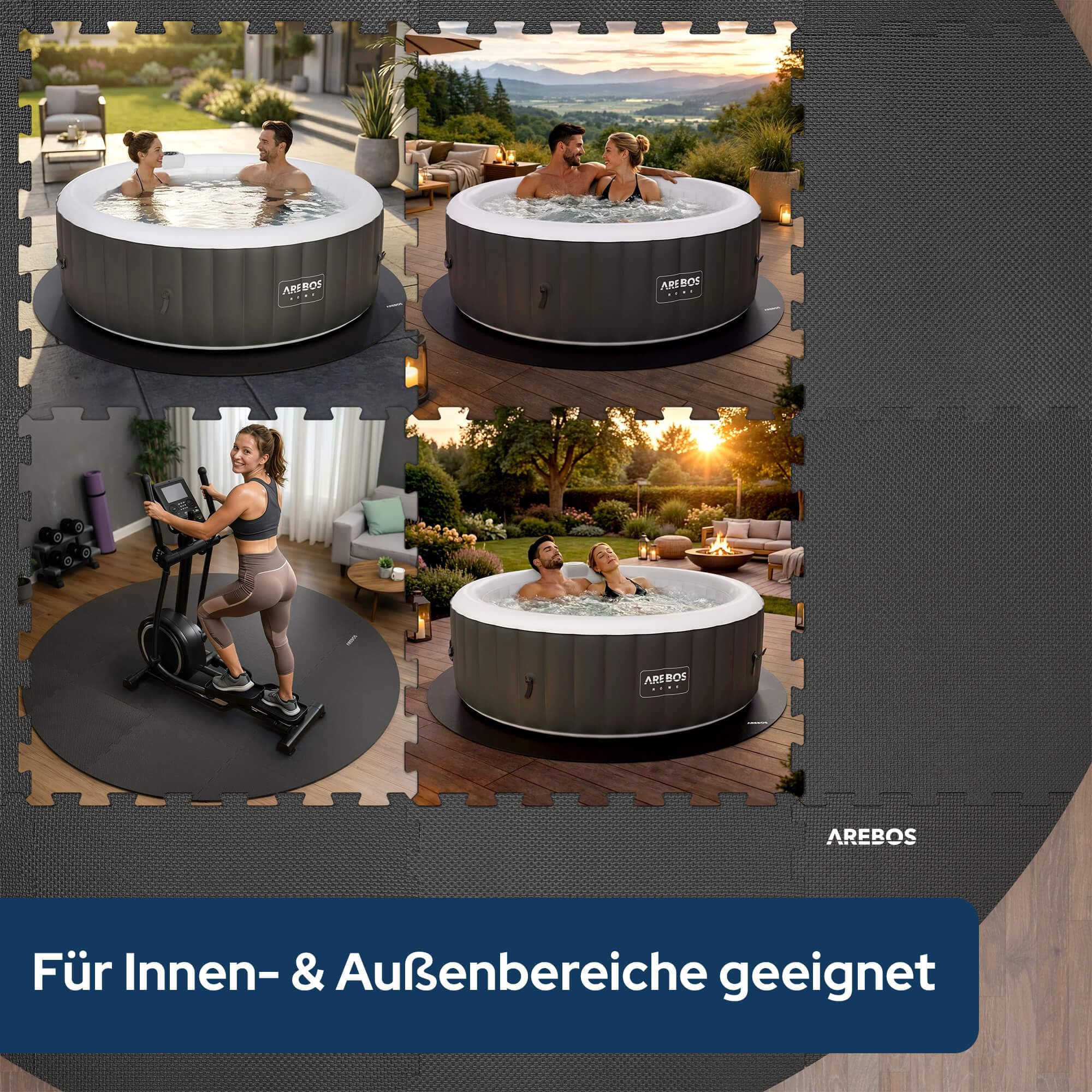 Arebos Spa Pool Bodenschutzmatte rund Ø 200 cm | Eva Whirlpool Unterlage als Puzzlematte | Isolierende & Rutschhemmende Bodenmatte | Schutz für Outdoor & aufblasbare Whirlpools