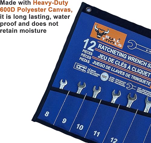 Miniatura 3 de Wrench & Tool Roll Up SAE Pouch Organizer Bag Handmade Waterproof Printed Ballistic Polyester Canvas for Craftsman Gear Drive User Portable Easy Grip