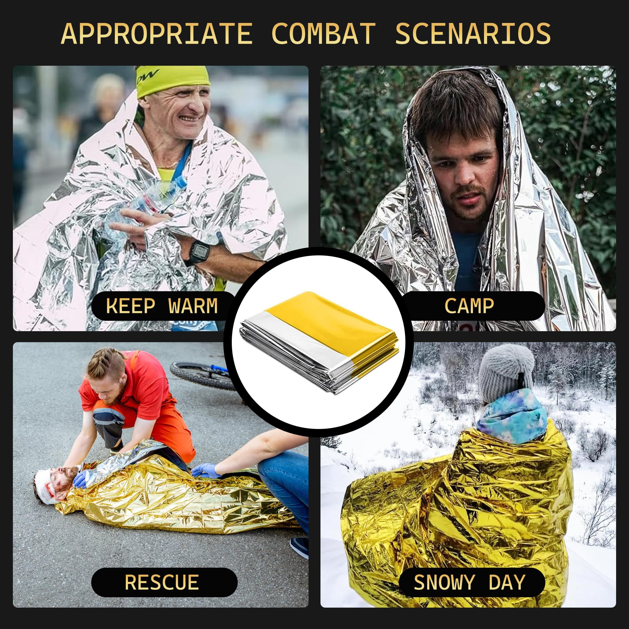 Manta termica Supervivencia 10 Piezas Aluminio Dorado Plateado 210x160 cm Emergencia Rescate