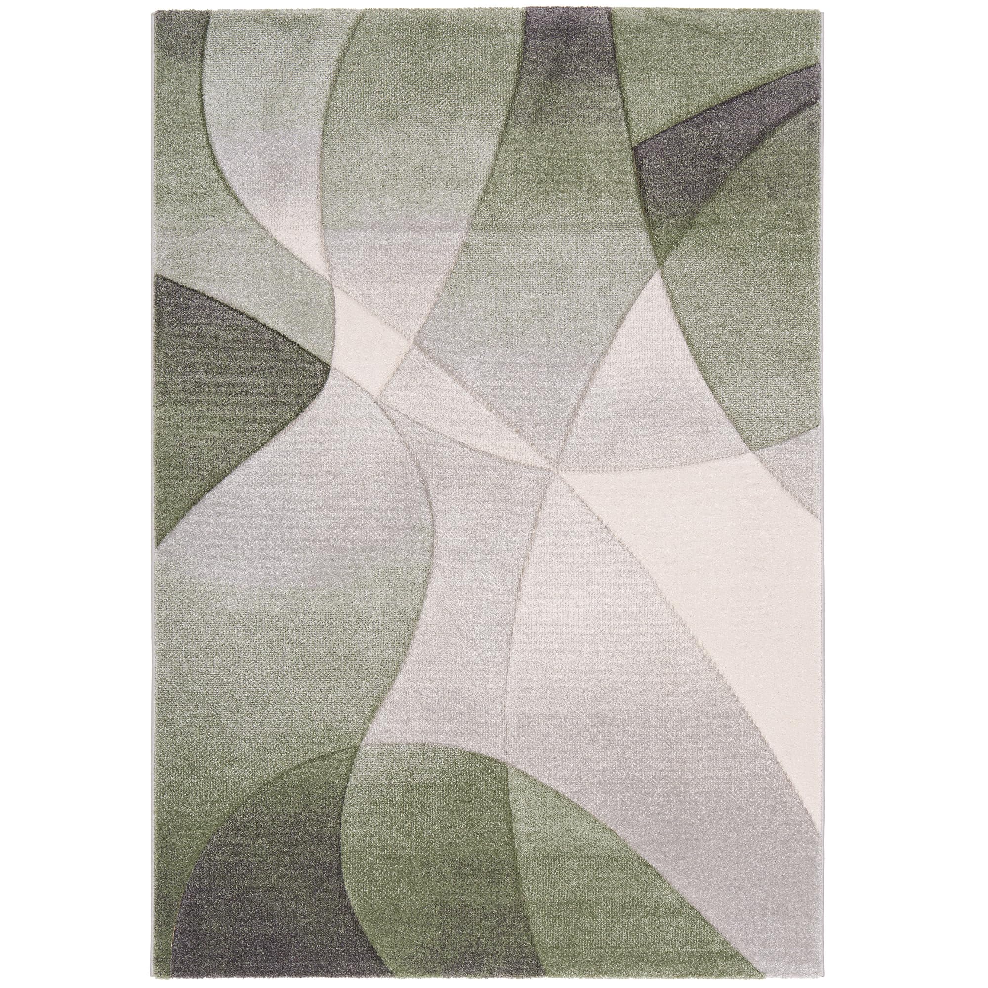 Pergamon Maui Designer Teppich Grün Creme – moderner Wohnzimmer Teppich mit geometrischem Muster, weich & pflegeleicht