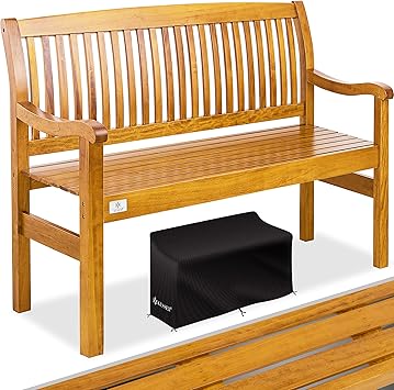 KESSER Garden Bench Wooden Bench Weatherproof for 2 to 3 People Park Bench Made of Solid Wood Bench 225 kg Load Capacity 125 cm Balcony Bench Bench for Balcony Patio and Garden Including Cover Light