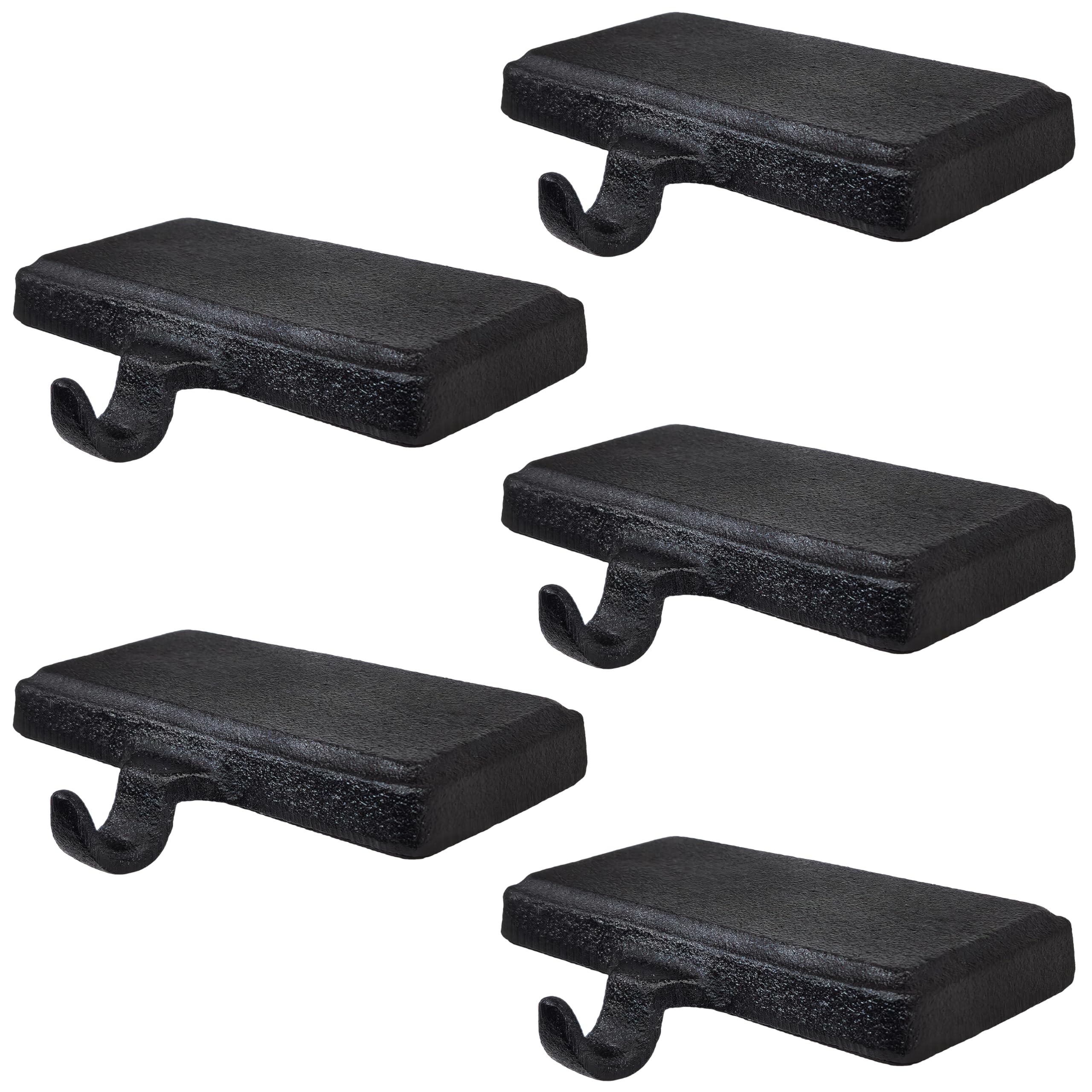 Lulu Decor Black Christmas Stocking Holders for Mantle Set of 5 - Heavy Cast Iron Weighted Strong & Sturdy Low Profile Flat Base Stocking Hooks, Simple Design for Mantle Decor Weighs 2 lbs 10 oz Each