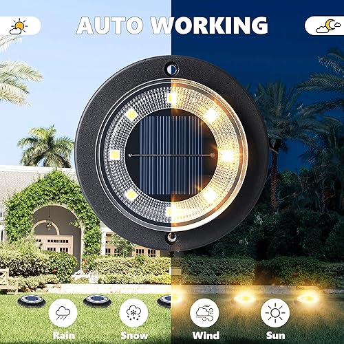 Miniatura 5 de Flacchi Luces solares para el suelo, luces solares para exteriores, luz de disco solar, impermeable, luz de paisaje para patio, camino, entrada