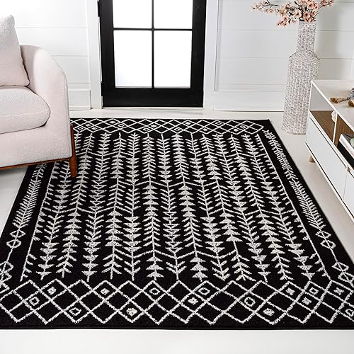 JONATHAN Y MOH210C-8 Ziri Moroccan Geometric Area Rug, Bohemian, Scandinavian, Minimalistic, Transitional, Rustic for Living Room, Dining Room, Bedroom, Kitchen, Black/Cream, 8 X 10