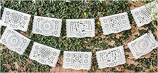 Papel Full of Wishes Medium 2 Pack Plastic White Papel Picado Banner Set - Each Banner is 12 Panels / 16 Feet Long Hanging - Ideal for Weddings, Baptisms, Birthdays, Posadas, Etc.