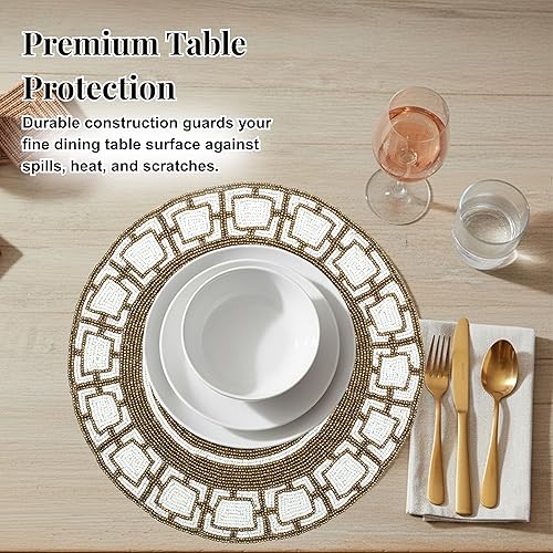 Miniatura 8 de Manteles individuales redondos con cuentas, hechos a mano con respaldo de poliéster para comedor, bodas, reuniones y decoración del hogar, paquete