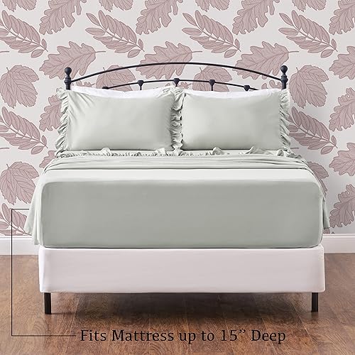 Miniatura 4 de Chanasya Juego de sábanas con volantes de alta calidad, juego de sábanas de microfibra sólida con dobladillo suave de doble cepillado, sábana