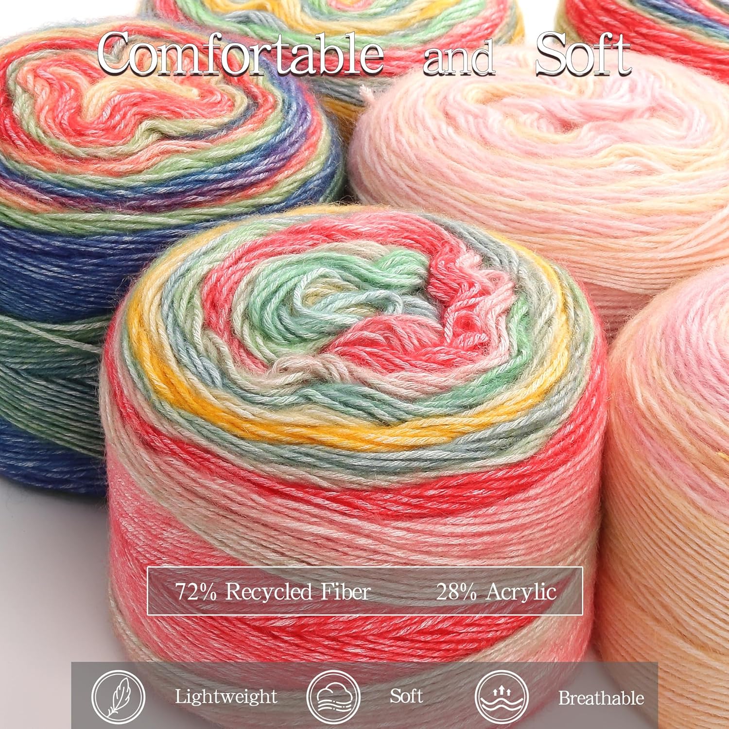Katech Ombre Yarn for Crocheting Knitting-Gradient Cake Variegated Soft Yarn with Vibrant Colors, Multicolor-Perfect for Blankets, Scarves, Shawls and Garments (Color B)