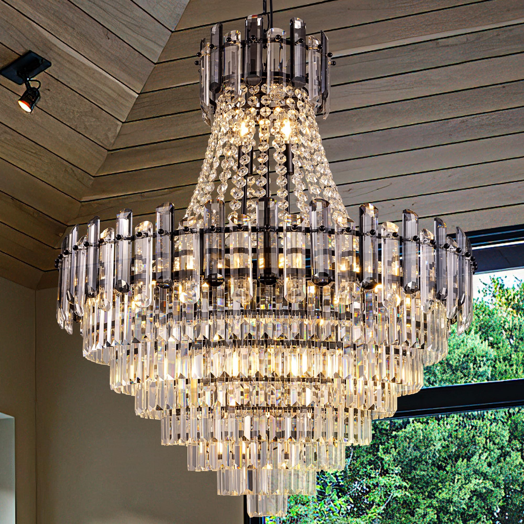 Wellmet Large Black Crystal Chandelier, 15 Lights Luxury Crystal ...