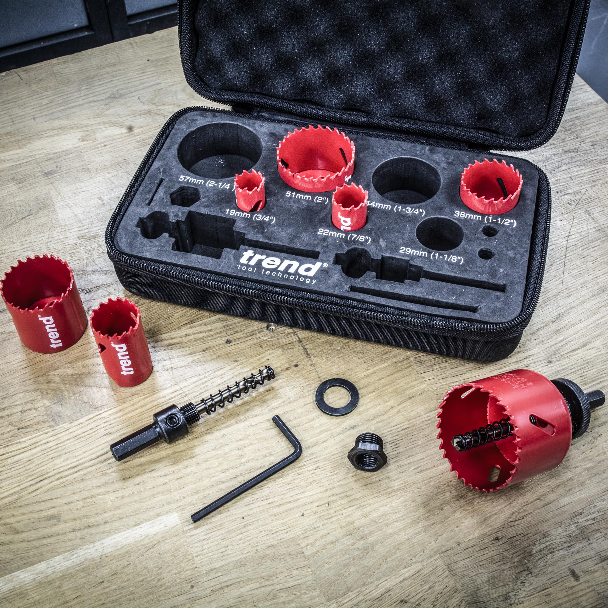 Trend 7-Piece Plumber Hole Saw Set, 19mm to 57mm, Fast Cutting and Long-Lasting Blades, HS/Set/7, Red - Image 2
