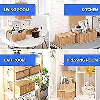 Vista 7 de Cajas de Almacenamiento Decorativas de Bambú con Tapas - Caja Rectangular Anidable con Tapa para Organización - Cesta Apilable con Forro de Tela
