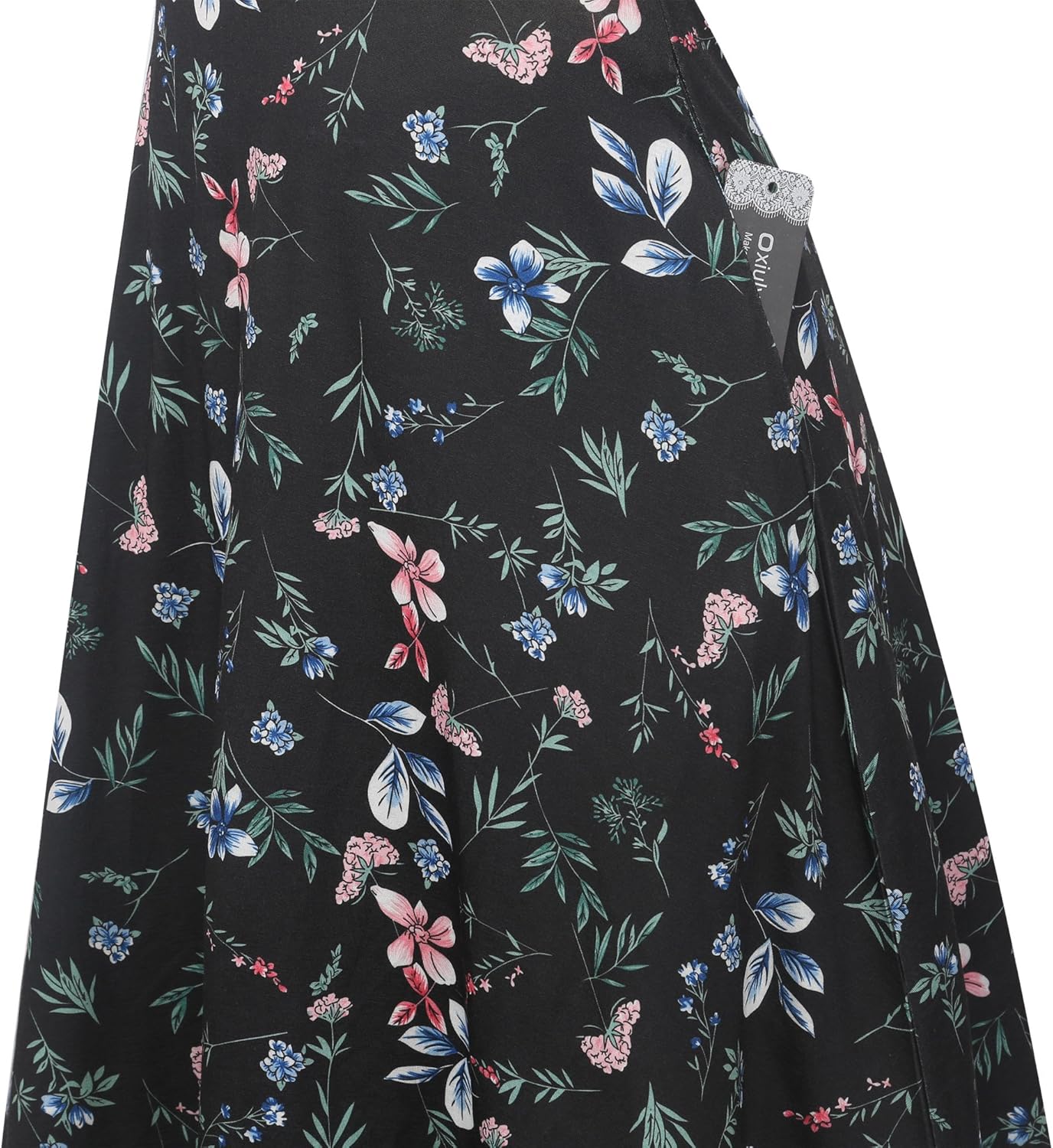 oxiuly Women Casual Dress Round Neck Soft Cotton Floral A-Line Midi Summer Dresses with Pockets OX262 - Image 2