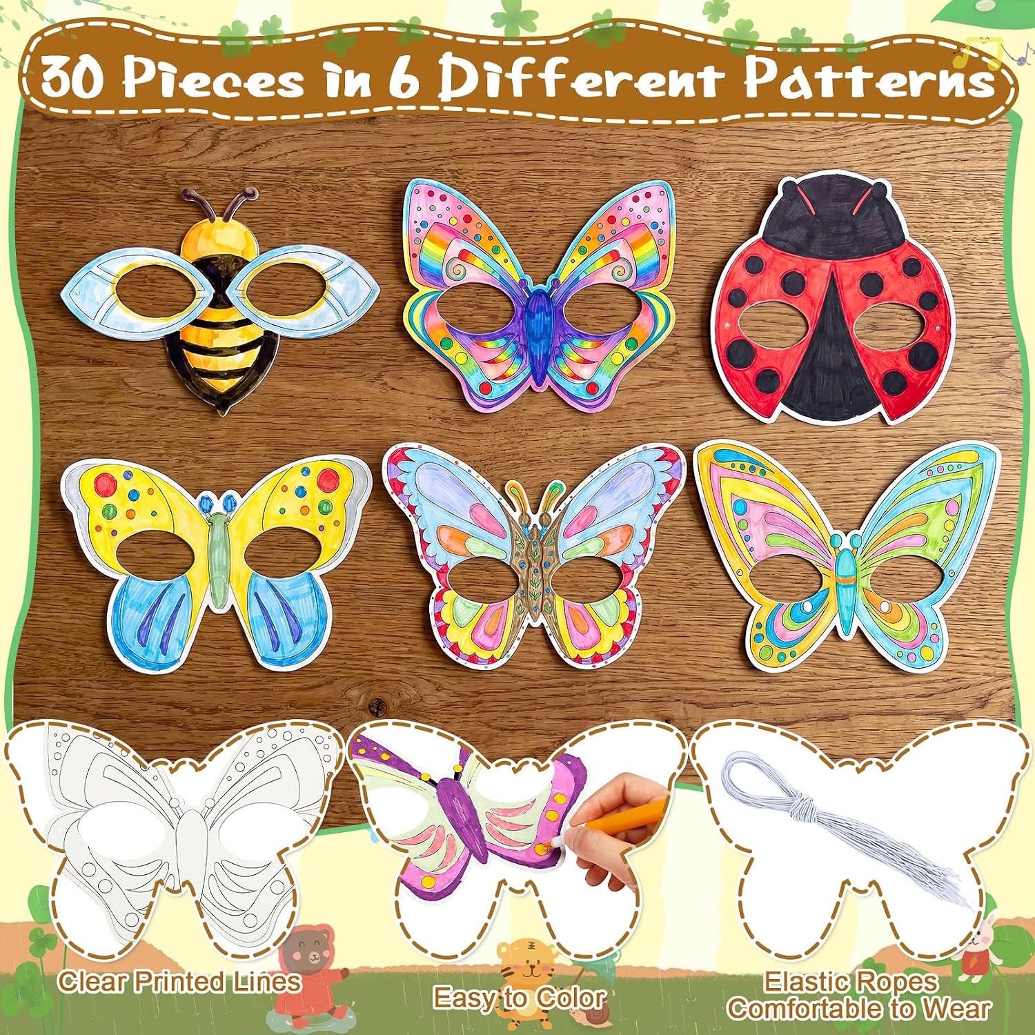 120 Pcs Color Your Own Butterfly Masks Animal Coloring Mask for Kids Butterfly Paper DIY Arts Crafts for Kid birthday Party Dress-up Decoration Favor School Classroom Activity Game Supplies