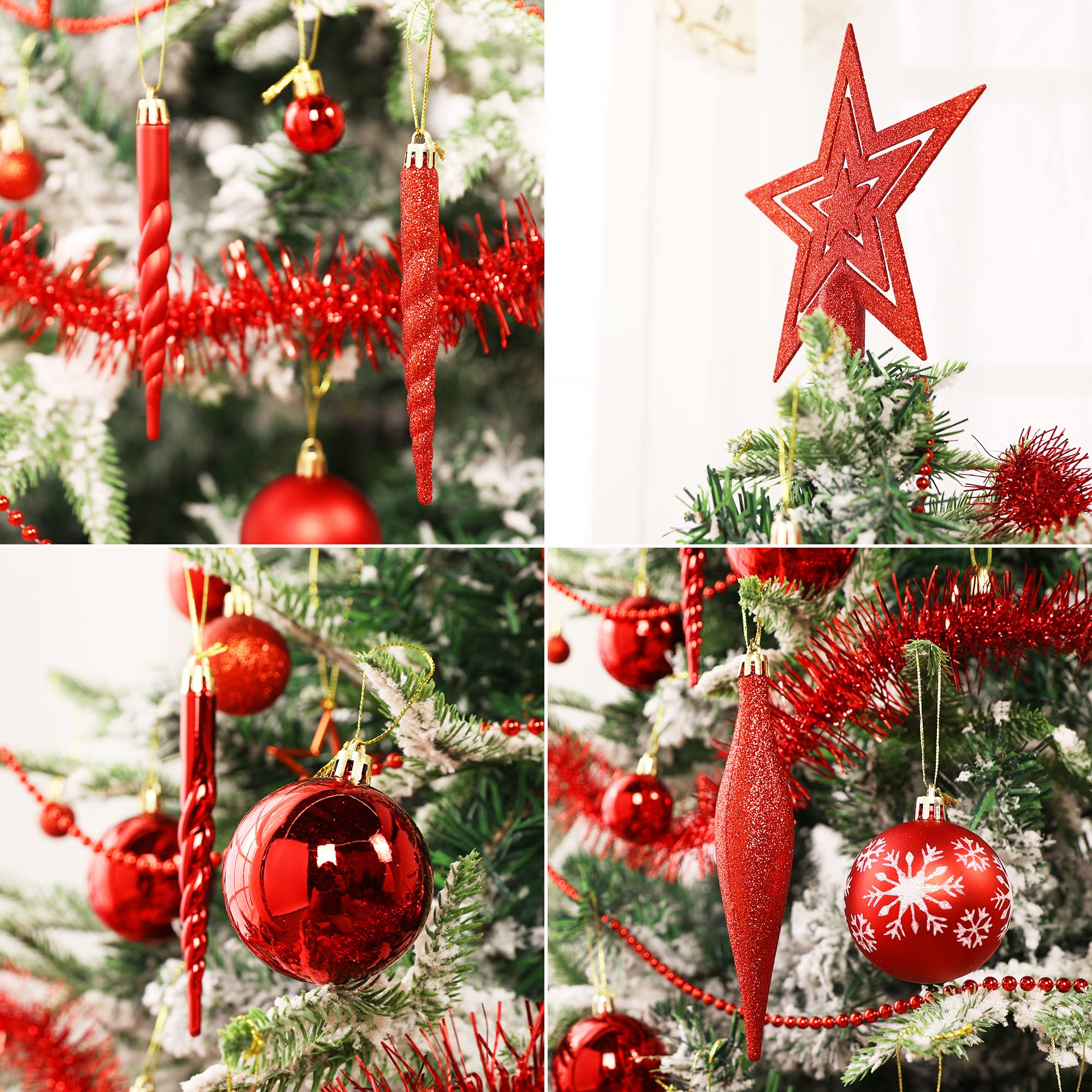 100 Boules De Noël Incassables Rouges - 3, 4 Et 6 Cm, Styles Brillant, Mat Et Pailleté