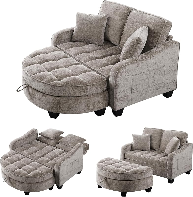 ERYE Chenille Tufted Loveseat Sofa and Ottoman Set image 5