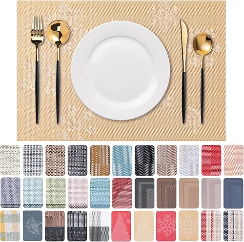 Miniatura 62 de CADONO Juego de 4 manteles individuales de vinilo lavables para interiores y exteriores, para mesa de comedor, duraderos, antideslizantes