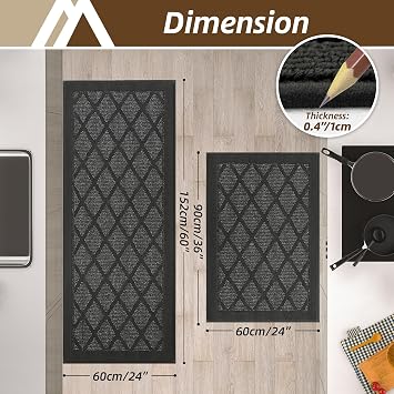 COSY HOMEER Kitchen Rugs, 2 PCS Kitchen Mats Non Slip Washable,Dark Grey