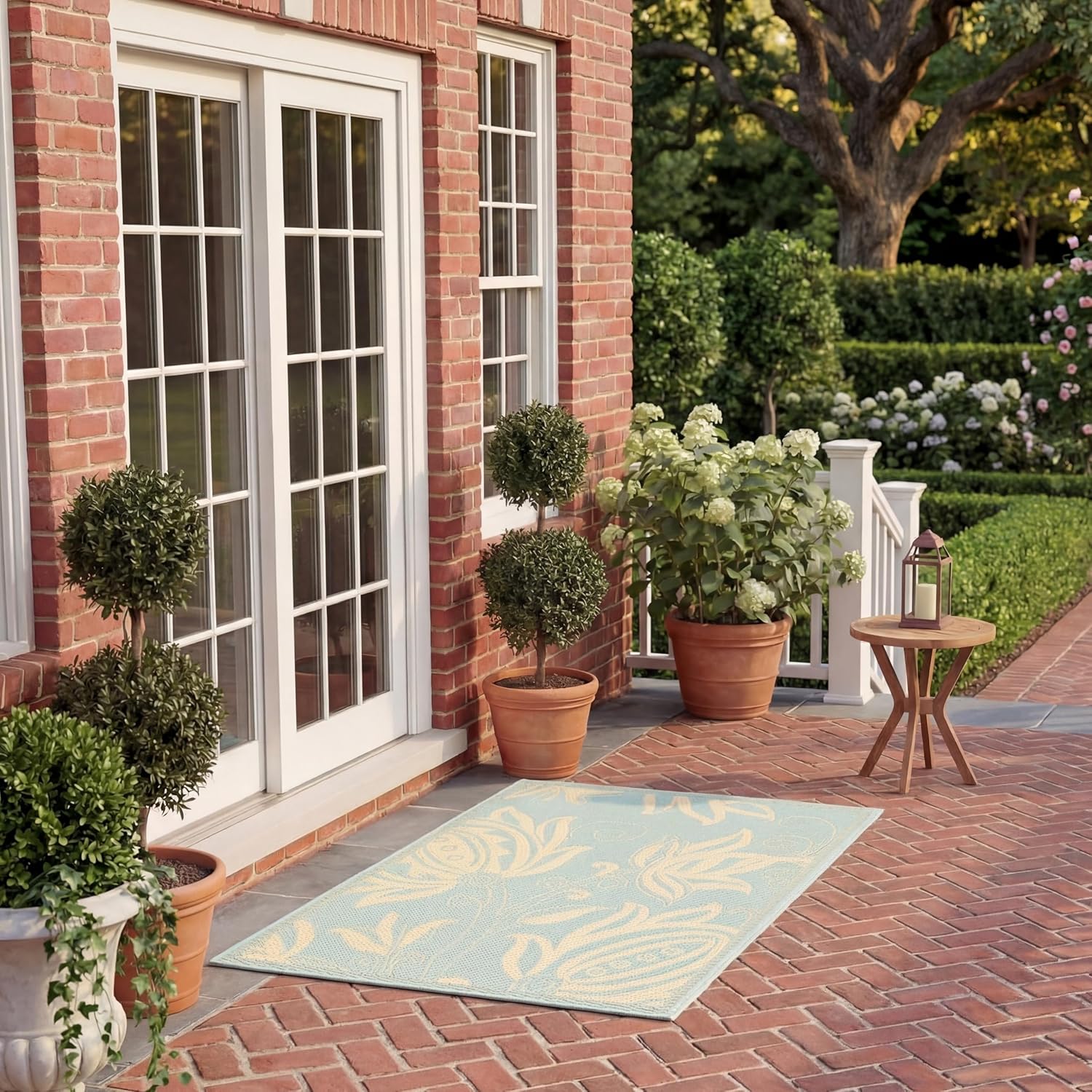 SAFAVIEH Washable Rug Outdoor Courtyard Collection - 2' x 3'7", Aqua Blue & Cream, Non-Shedding & Easy Cleaning, Ideal for Patio, Front Door, Entryway, Doormat (CY6109-25)