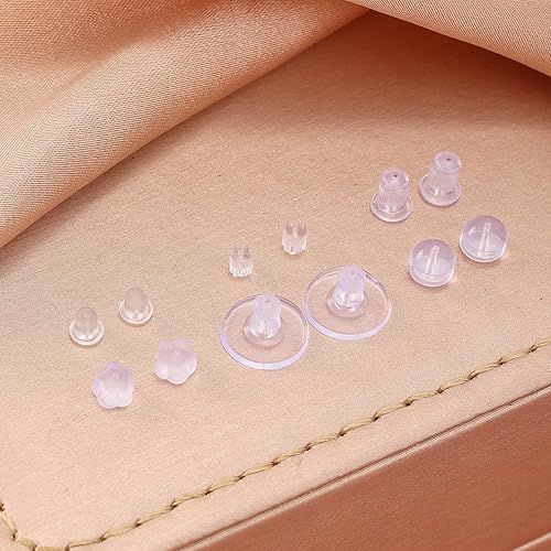 Miniatura 5 de Tuercas de silicona para aretes con tachuelas, 550 piezas, 6 estilos, respaldos de aretes transparentes y suaves, hipoalergénicos, de goma y