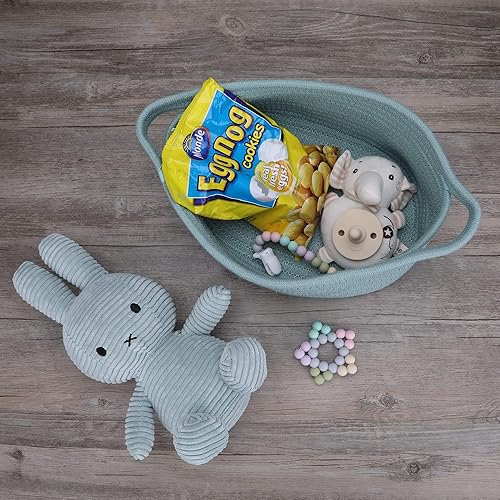 Miniatura 4 de Cesta tejida pequeña, bonita cuerda de algodón ovalada, cestas de regalo para bebés con asa, cestas de almacenamiento de mimbre vacías para niños,