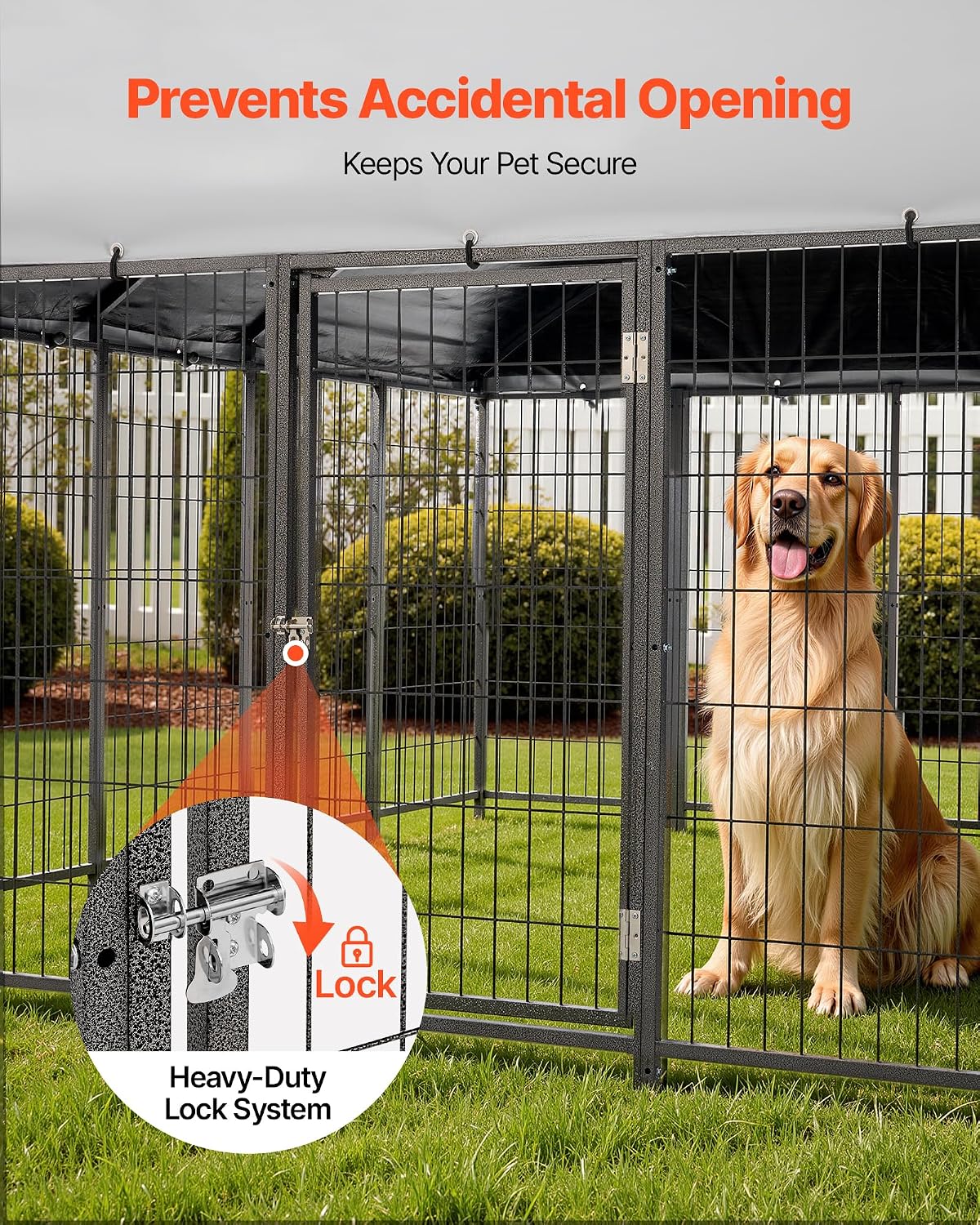 VEVOR Outdoor Dog Kennel, 9.8 x 9.8 x 5.4 ft Large Dog Kennel with Secure Lock, Outside Dogs Enclosures with UV-Resistant & Waterproof Roof Cover, Heavy Duty Pet Crate Cage Run for Large Dogs