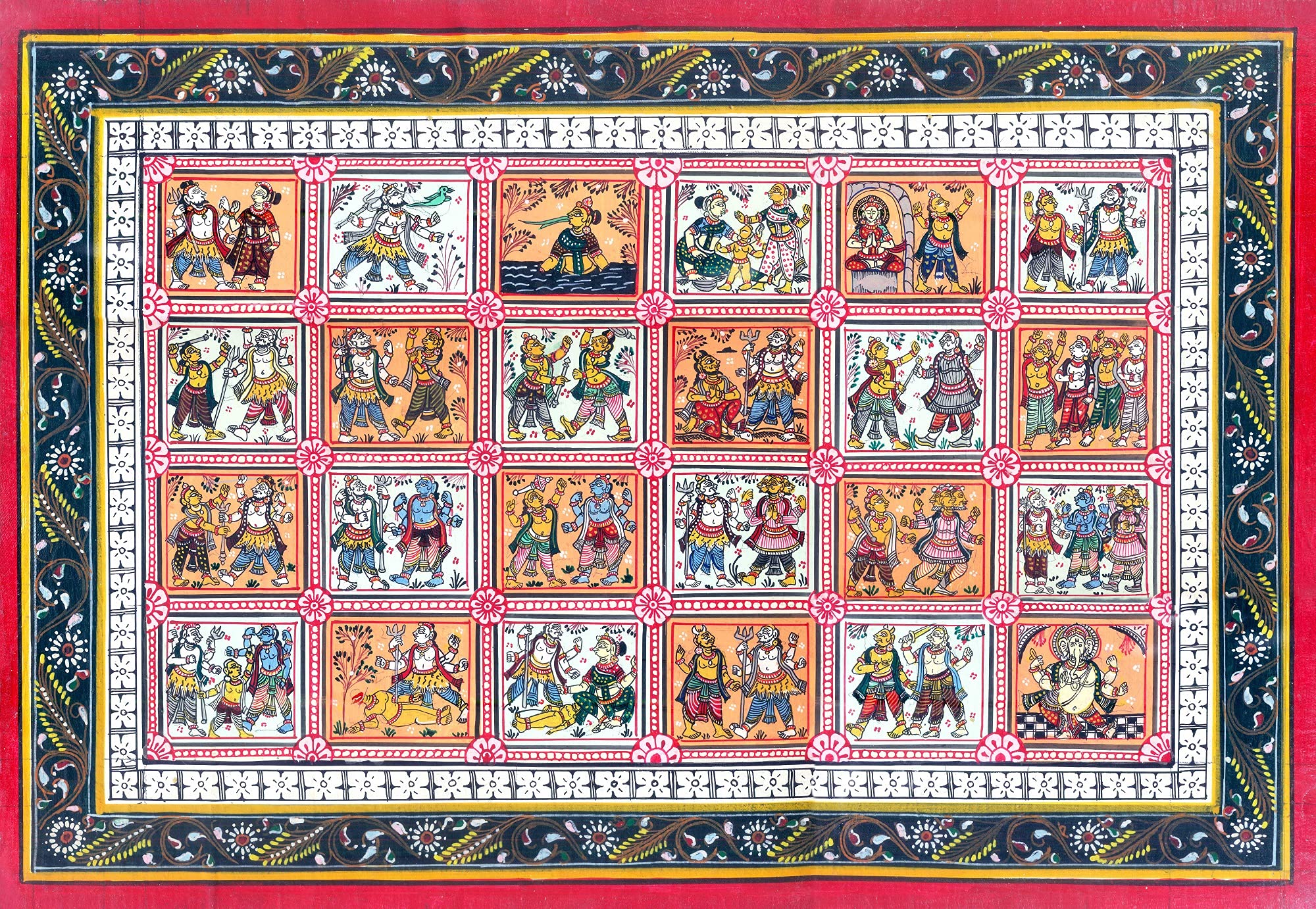 Peinture Brahma Vishnu Mahesh aquarelle originale Folk Art du Temple