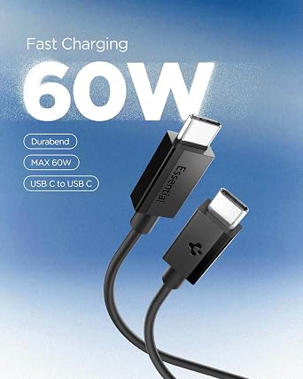 Spigen USB-C to USB-C 1 Meter Cable 60W Power/PPS 2.0 Support Super Fast Charging / 480 Mbps Data Transfer Speed Type-C Extra Durable Black - ACA08718