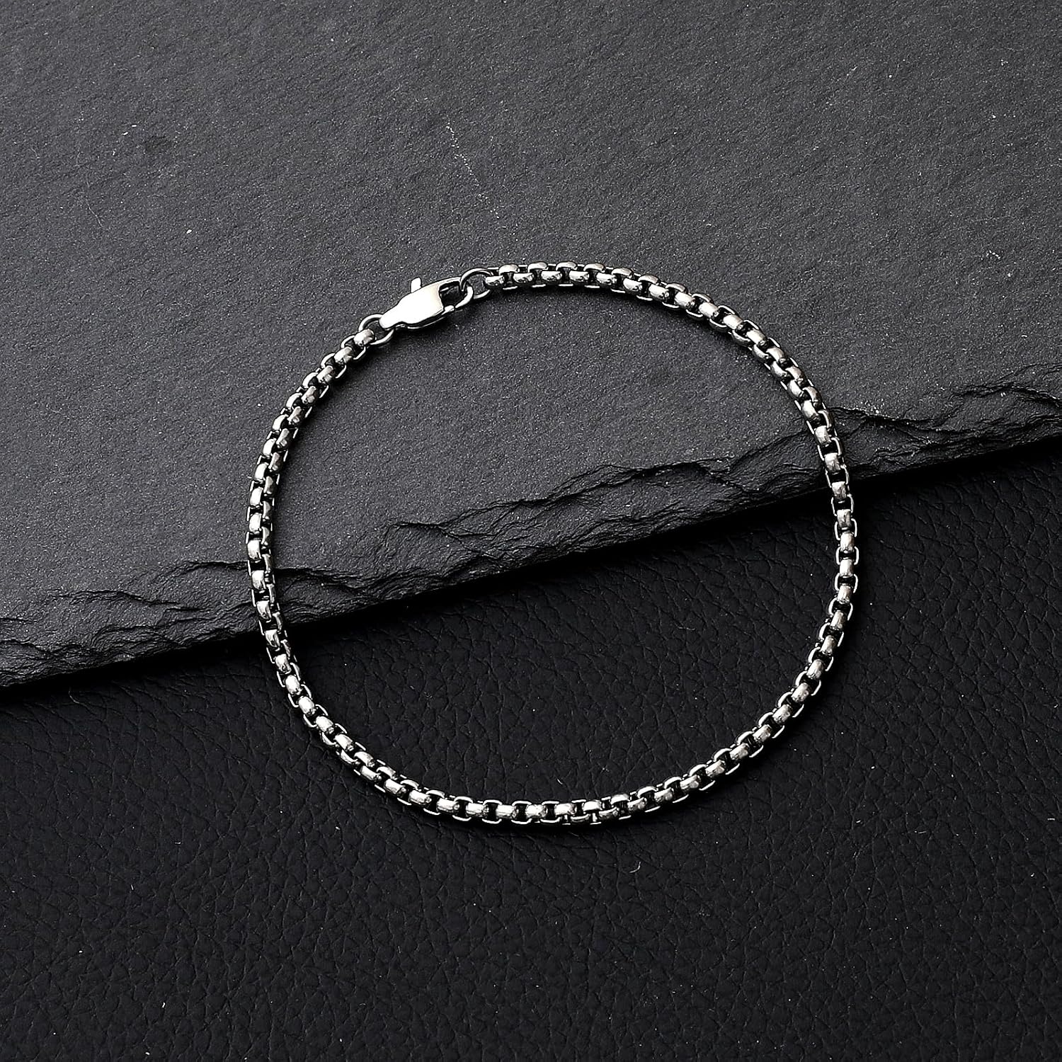 SanThree 3mm Pure Titanium Box Chain Bracelet for Men Women, Ultra Light NO Allergic Square Rolo Link Round Box Chain Bracelets Bracelets Jewelry Birthday Gifts for Father Grandpa Boyfriend, 7.87” - Image 7