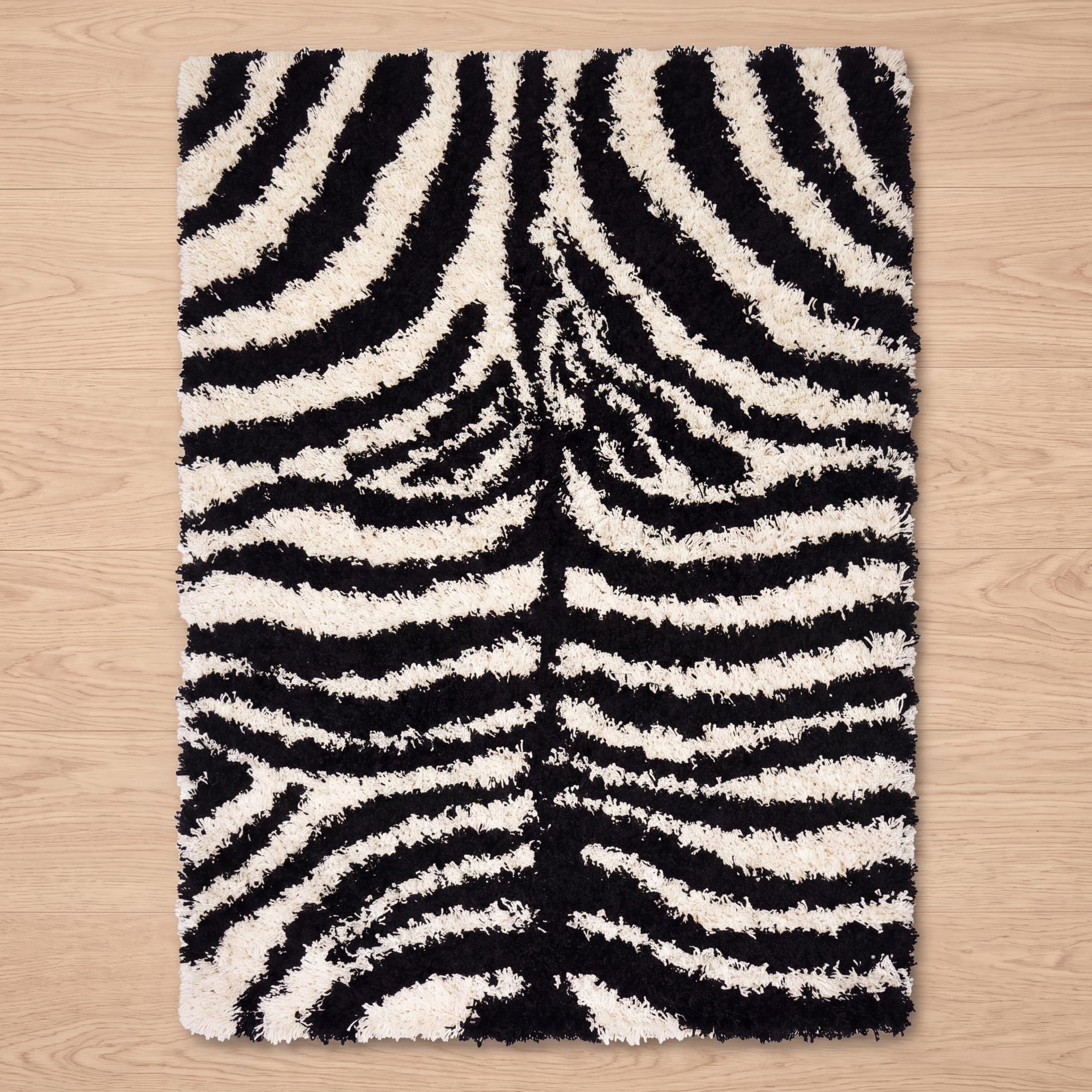 Bravich Black & White Zebra Shaggy Rug, 5cm Pile, 120 x 170 cm (4' x 5'6") โ image 1