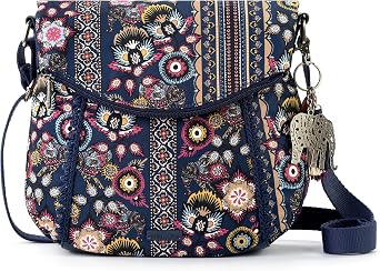 Sakroots Foldover Crossbody Bag in Eco-Twill with Adjustable Strap, Navy Tapestry World