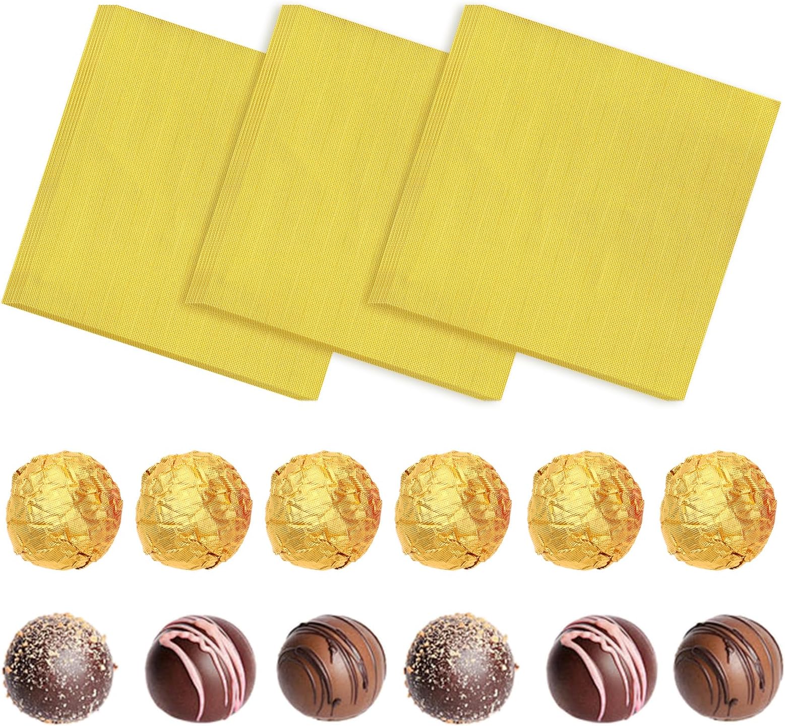 Molain 300pcs Foil Colored Candy Wrappers, 3x3 inches Foil Candy Wrappers Square Chocolate Aluminium Foil Paper, for DIY Candies and Chocolate Decoration(Gold)