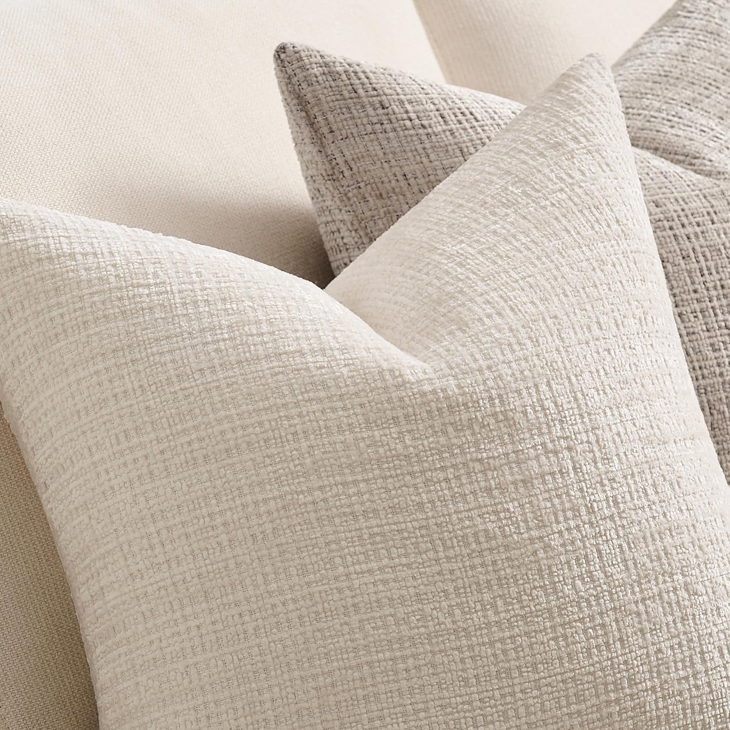 ZeeMart Fine-Textured Throw Pillow Covers Set of 2, 20x20 Inch Ivory, Soft Chenille Accent Decorative Off White Cushion Cases for Couch Sofa Bed Living Room Bedroom Farmhouse Boho Home Decor