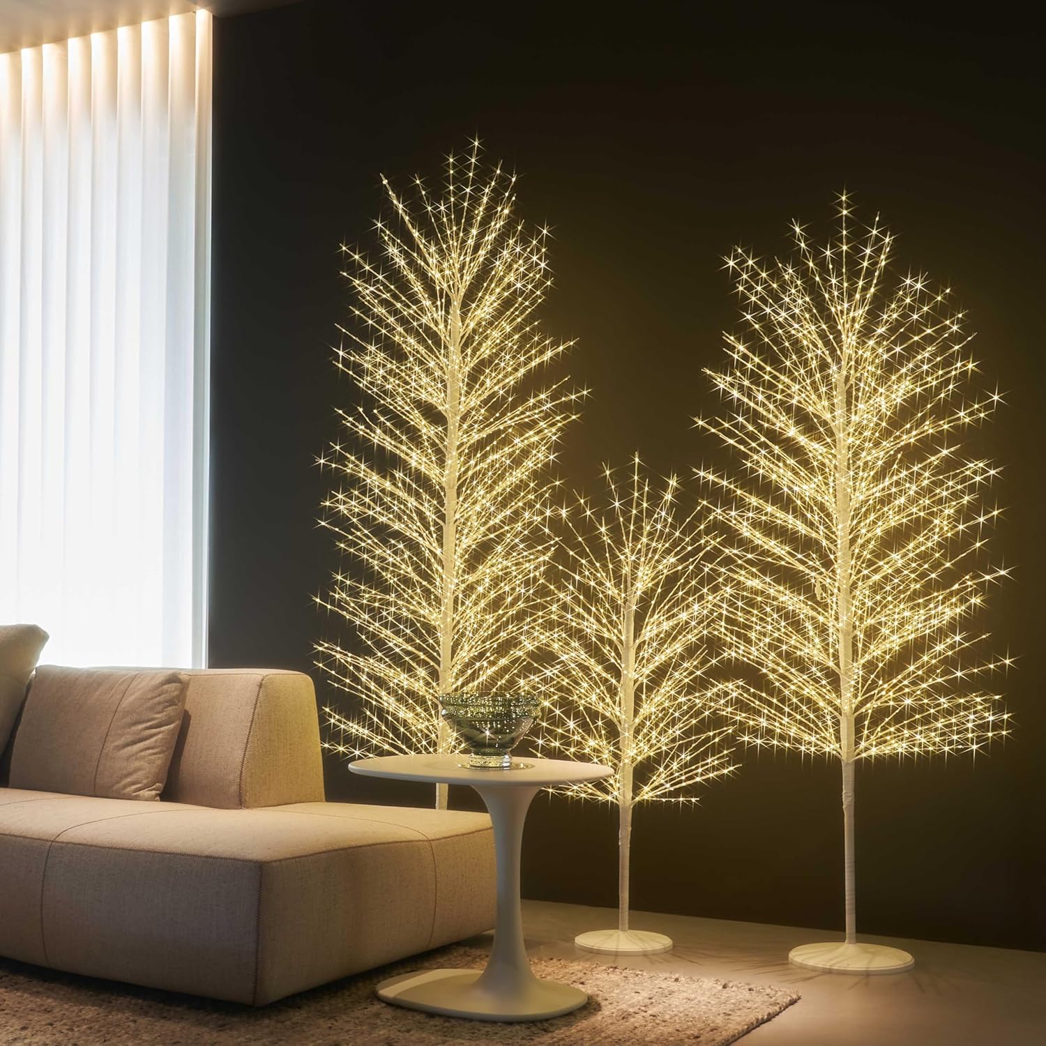 Hairui Lighted White Tree with Timer and Dimmer 1280L Warm White Fairy Lights 6FT, Twig Tree with Lights for Indoor Outdoor Home Christmas Winter Holidays Party Decoration 6ft White