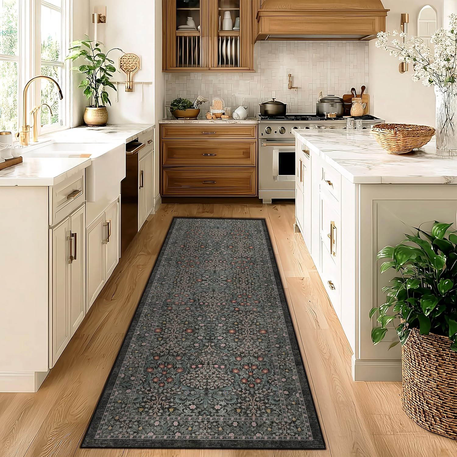runner rug 2x6 kitchen runners non skid washable ft washable green hallway rug green 2' x 6' (oblong)