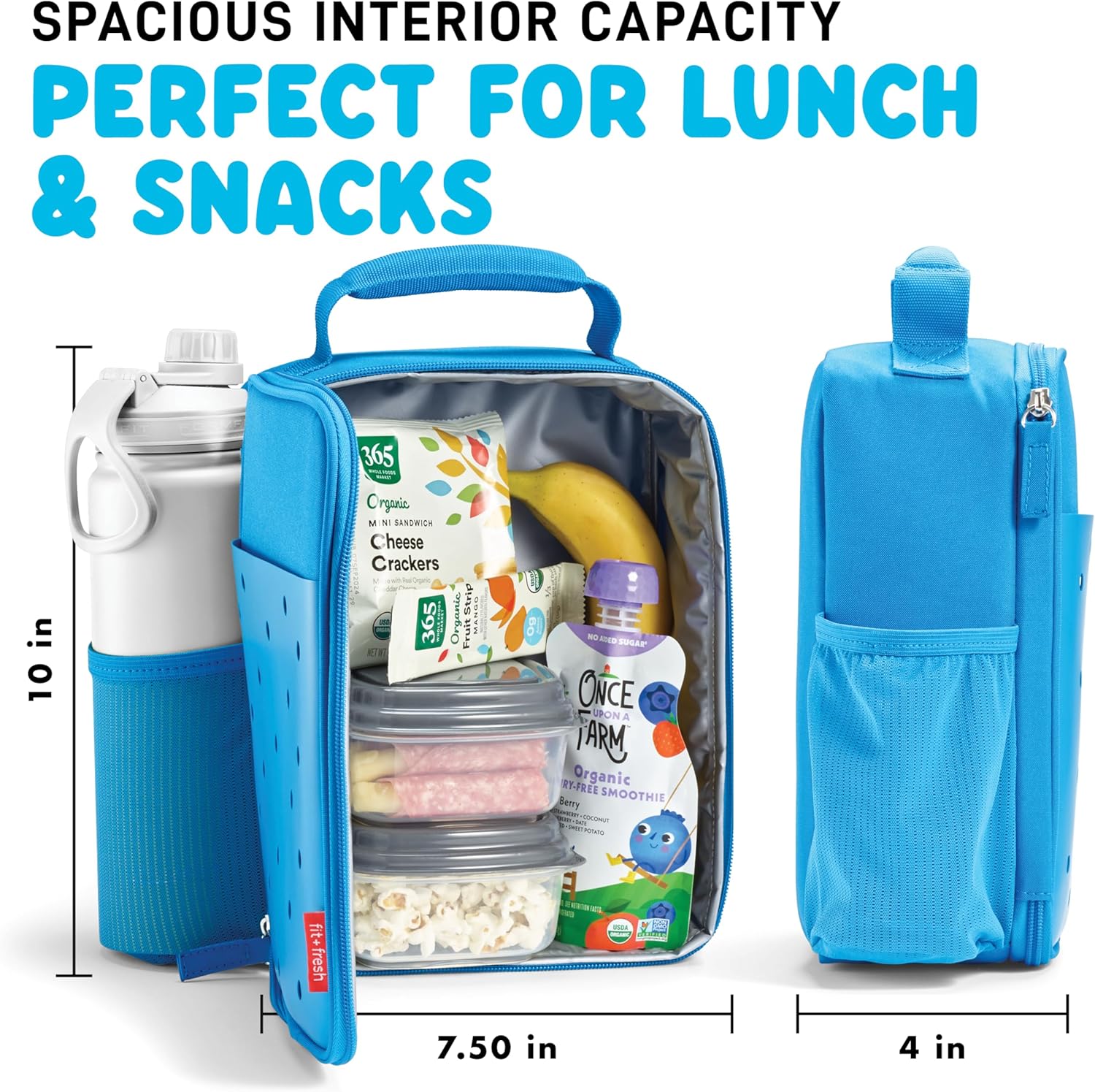 Fit & Fresh Lunch Box For Kids, Boys & Girls, School, Camp, Insulated Bag With Shoe Charm Slots For Personalization, Ocean Blue
